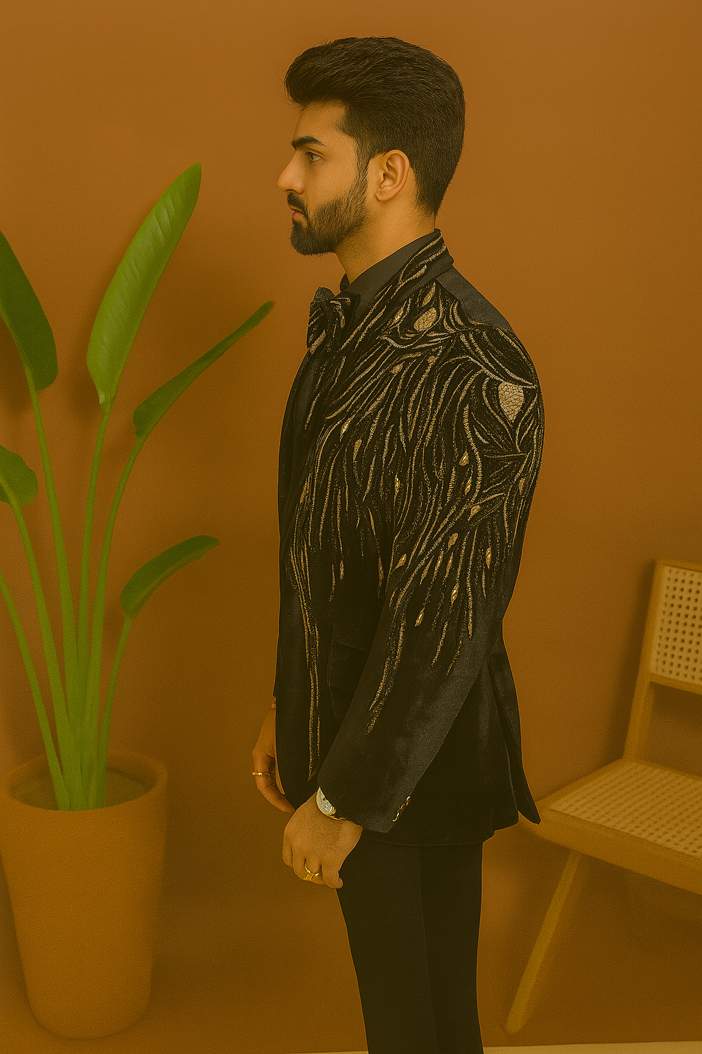 Groom Special Golden Handcrafted Embellished Tuxedo Suit