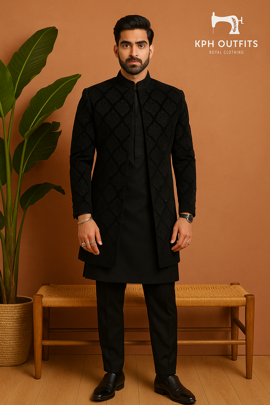 Men's Exclusive Black Velvet Classic Open Jodhpuri Set – Luxury Designer Wear by KPH Outfits