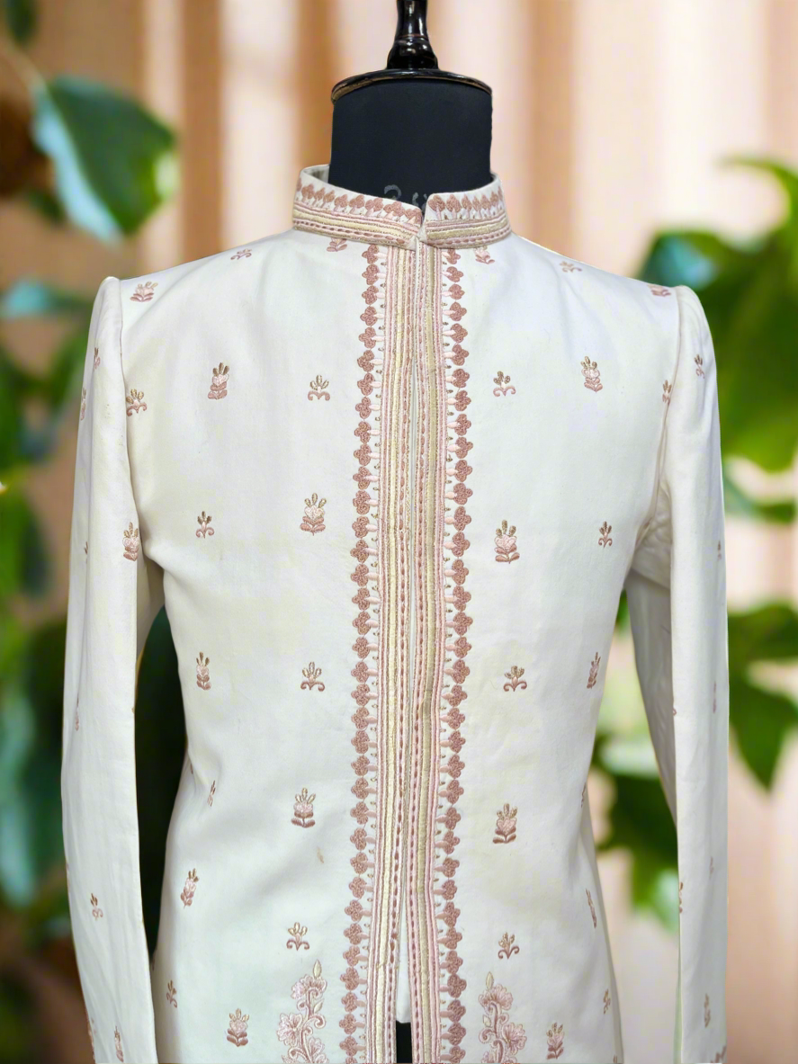 Elegant Groom Bandhgala Suit with Ivory Embroidery – KPH Outfits