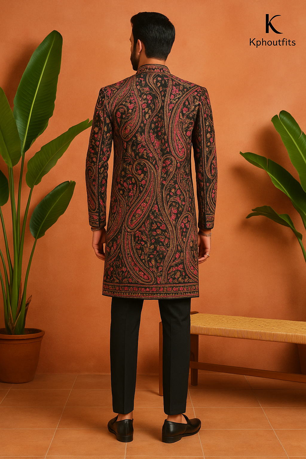 Men's Exclusive Black Kalamkari Embroidered Indo-Western Set- KPH Outfits