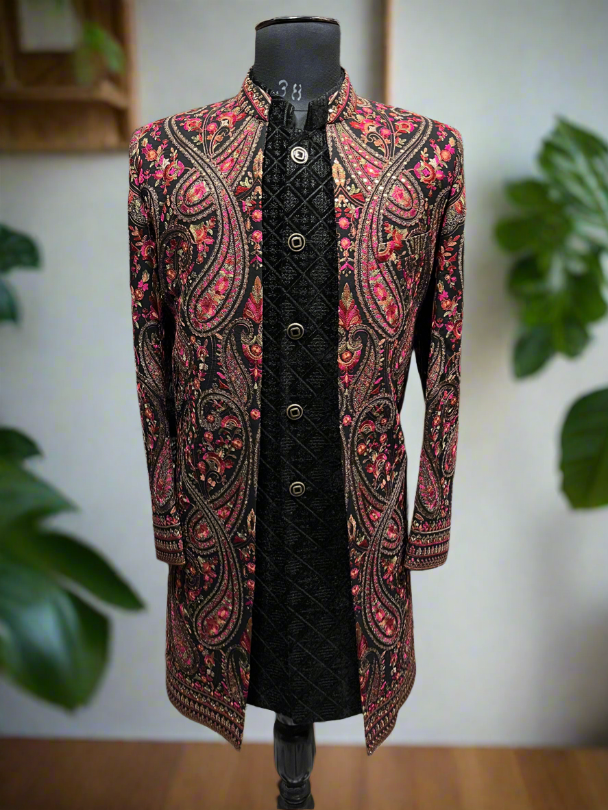 Men's Exclusive Black Kalamkari Embroidered Indo-Western Set- KPH Outfits