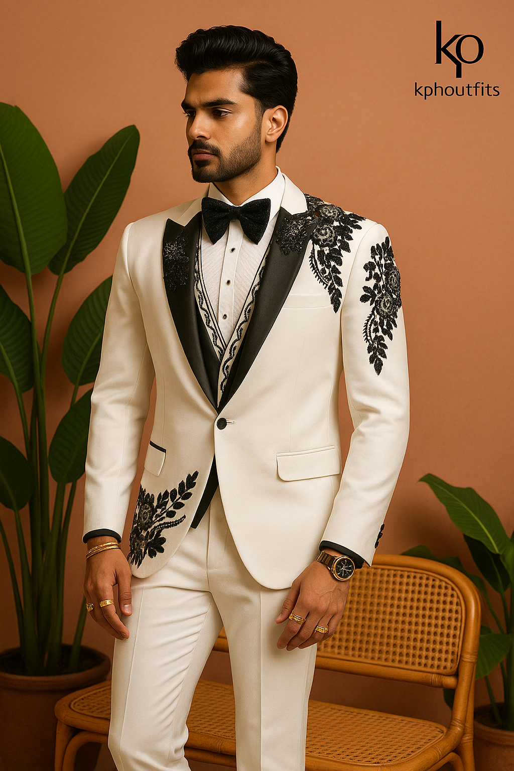 Men's Exclusive Ivory Designer Handcrafted Stylish Tuxedo Suit – Luxury Designer Wear by KPH Outfits