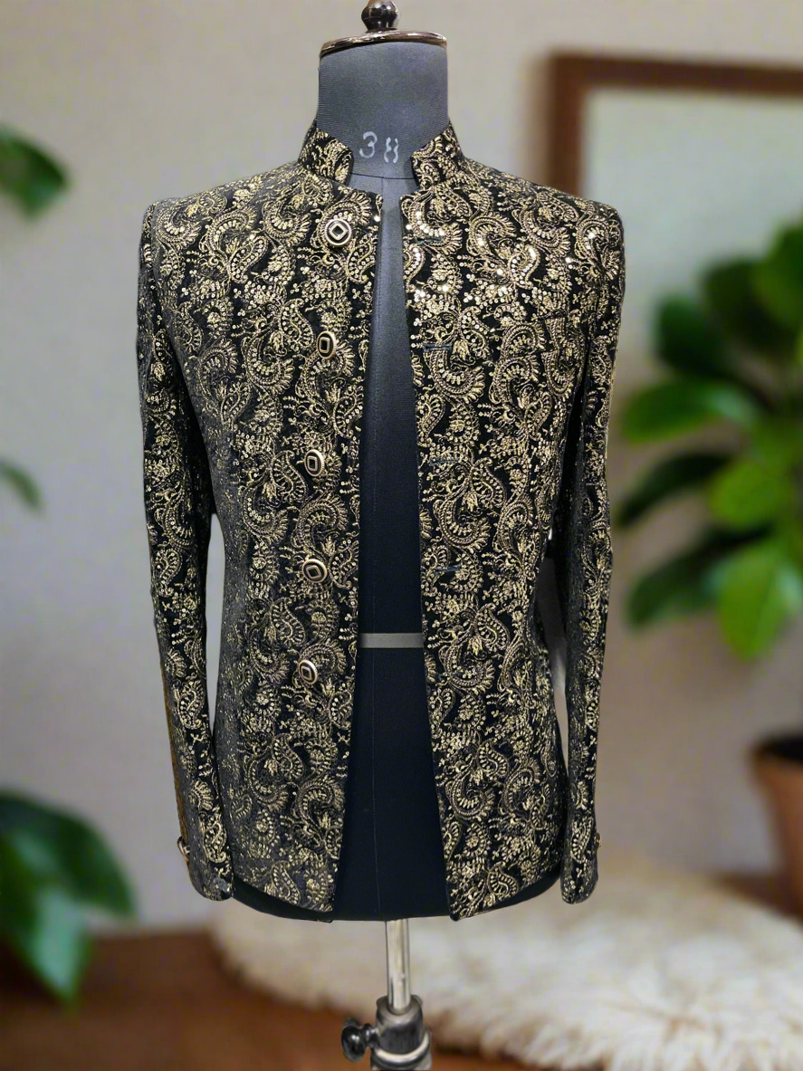 Luxury Men's Black Tuxedo with Jodhpuri Style