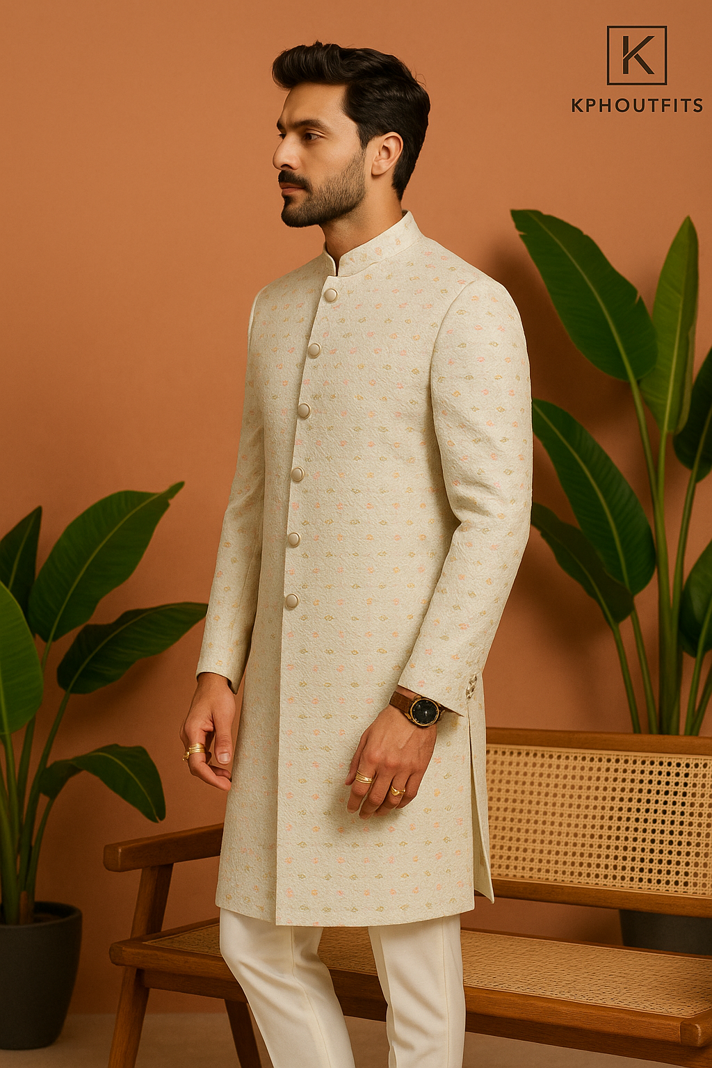Off-White Multi-Color Thread Embellished Sherwani Set for Grooms – KPH Outfits