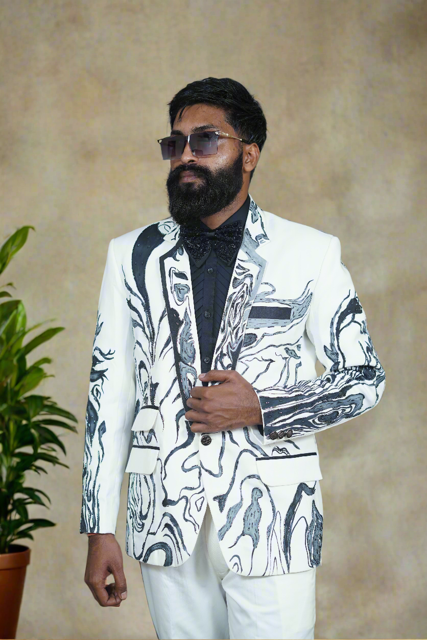 Celebrity-inspired hand-painted designer tuxedo suit for men
