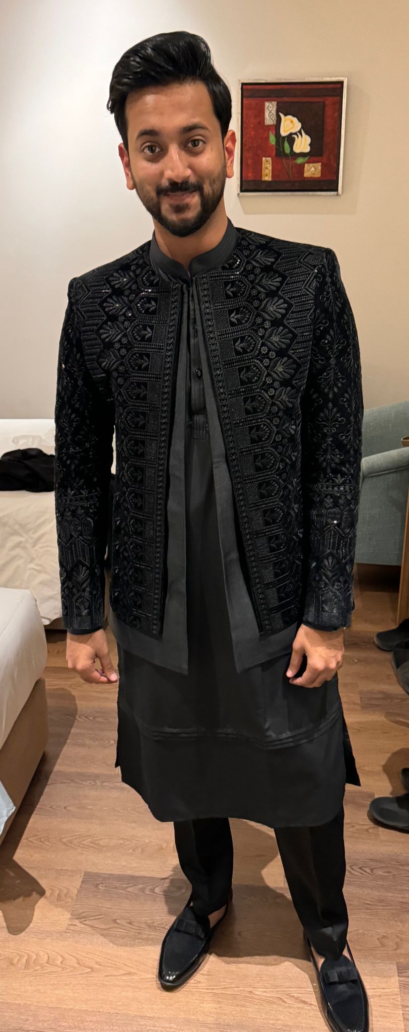 Close-Up of Handcrafted Embroidery on Black Ethnic Jacket
