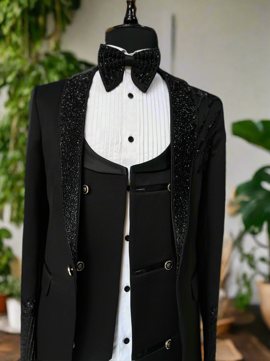 Close-up of Mirror Work Detailing on Royal Blue Kurta for Men