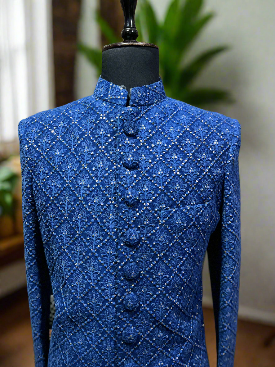 Customizable Blue Dyeable Indo-Western Set for Men