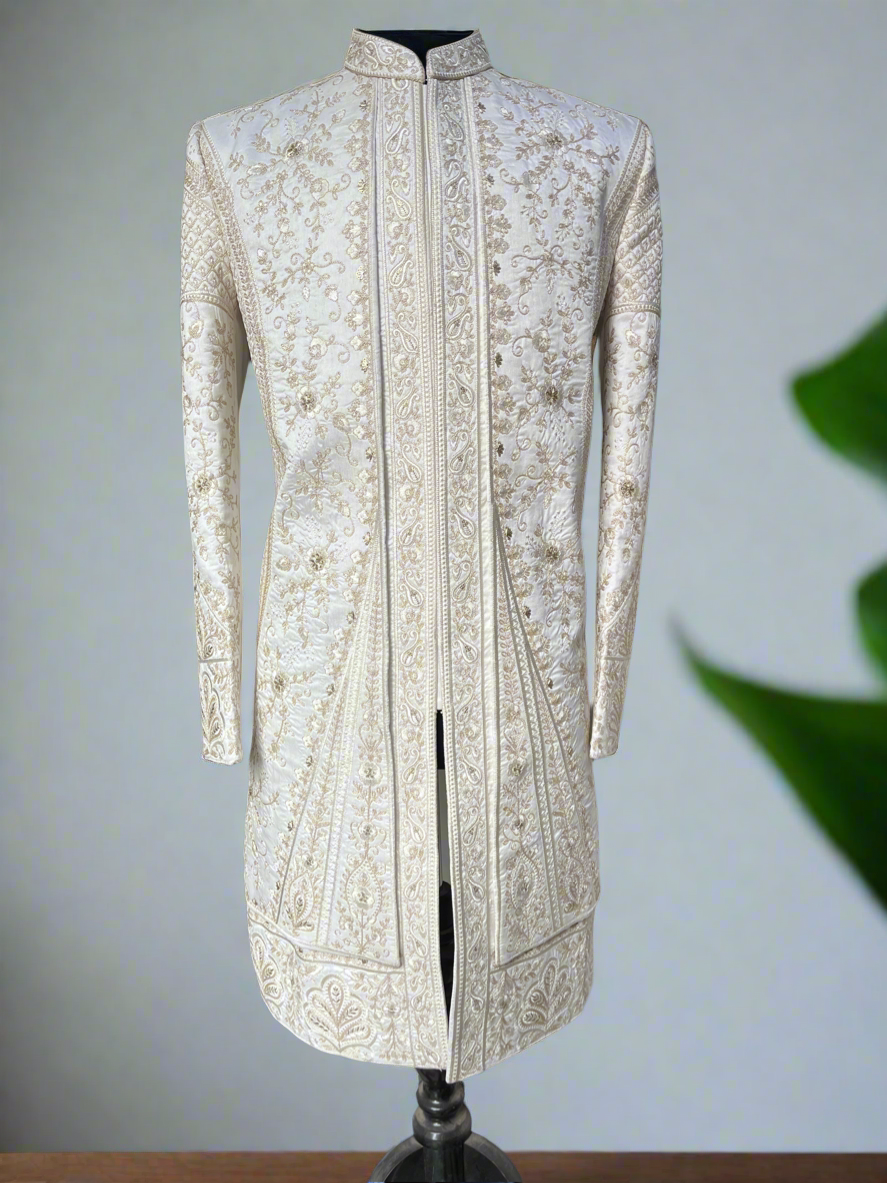 Customizable ivory silk groom sherwani set