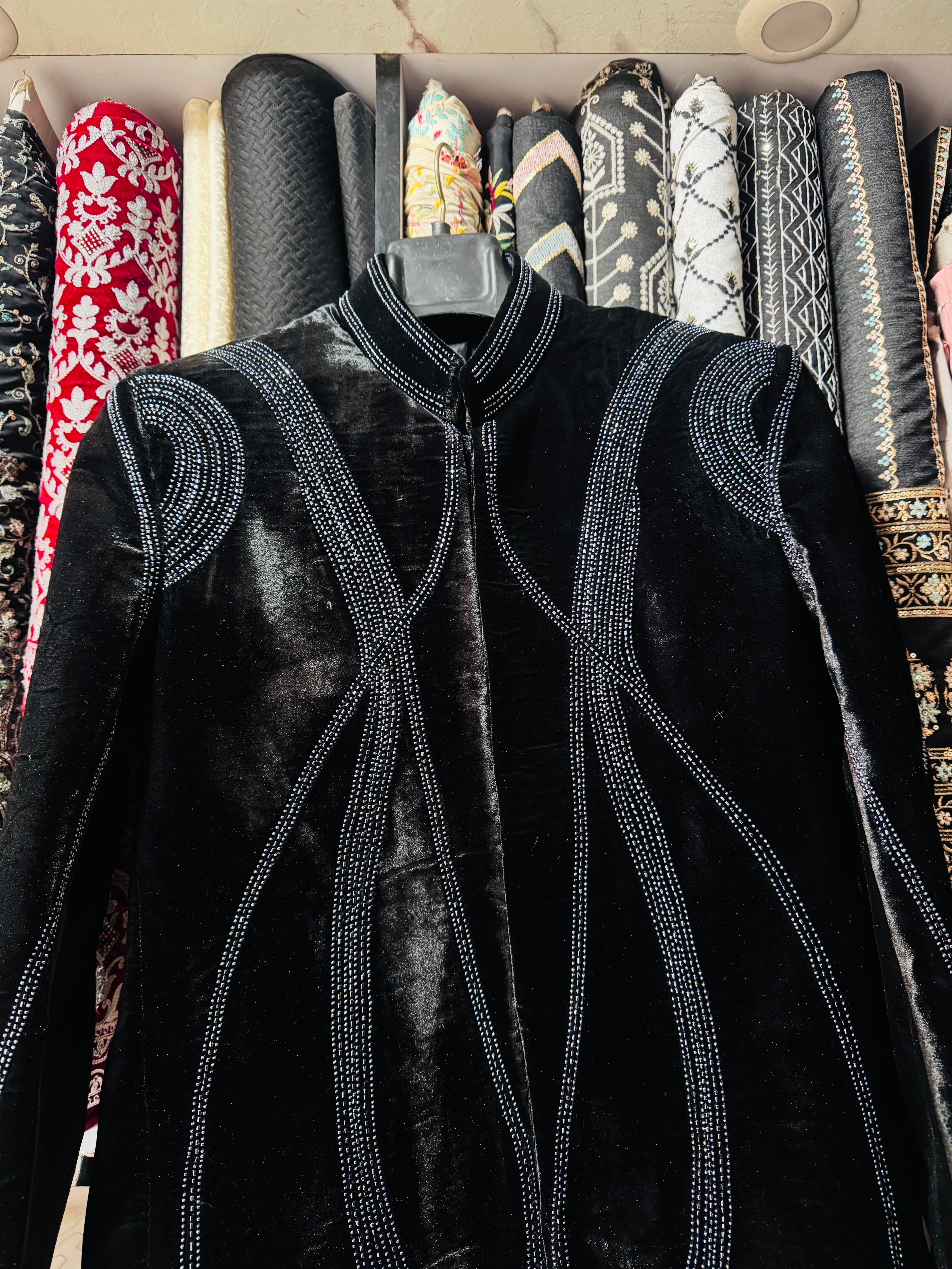 Designer Indo-Western black velvet Jodhpuri with beadwork – KPH Outfits