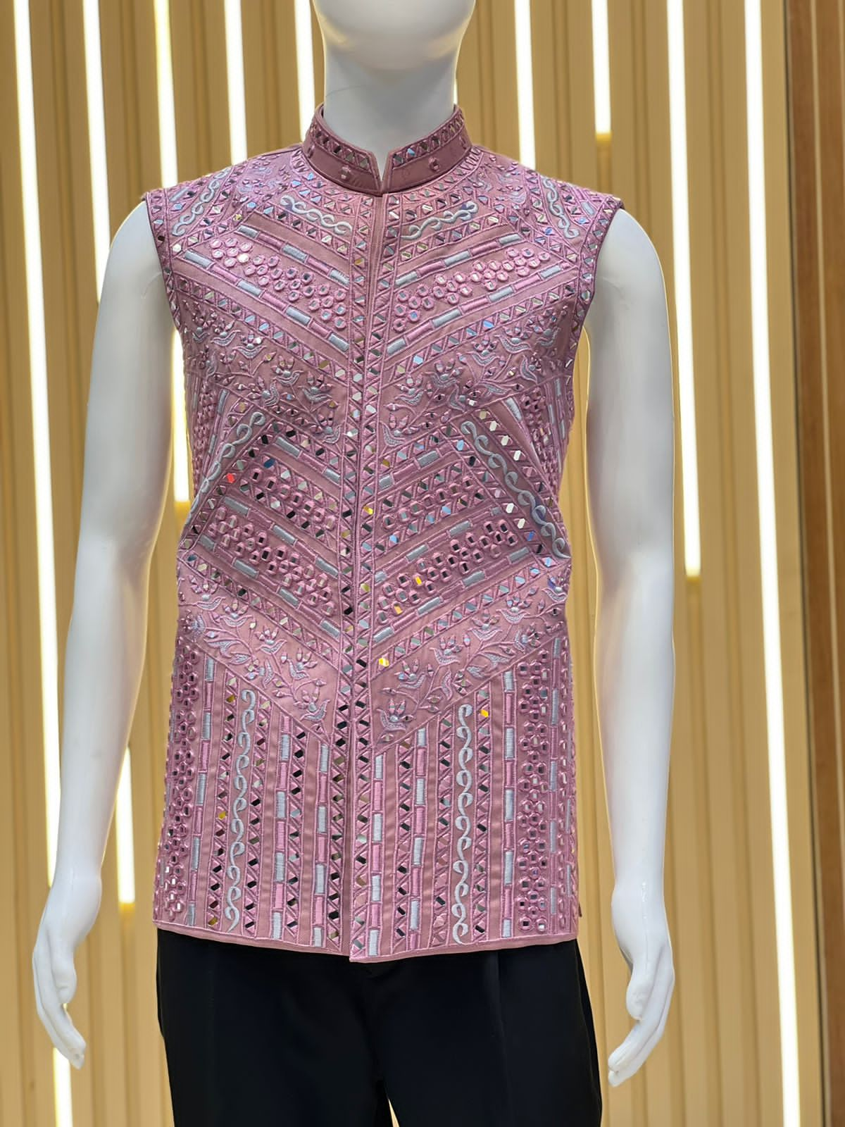 Men's Pink Bharat Reshma Inspired Real Mirror Waistcoat