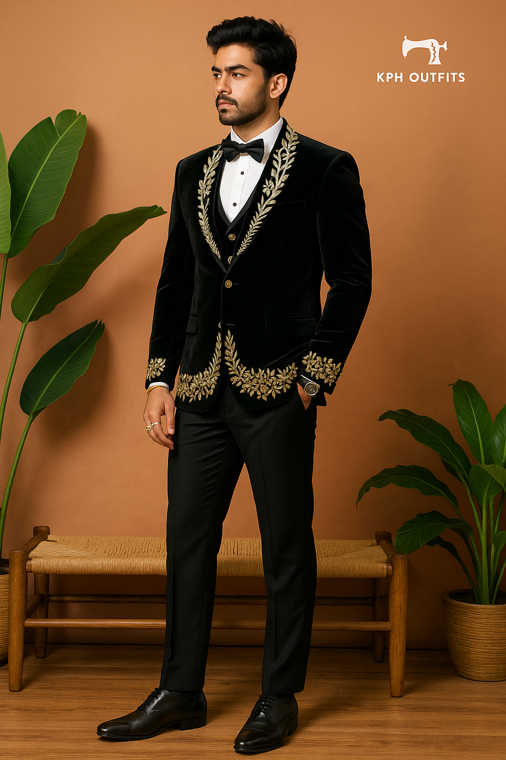 Men's Black Handcrafted Cut Work Shawl Lapel Tuxedo Suit – Luxury Designer Wear- KPH Outfits