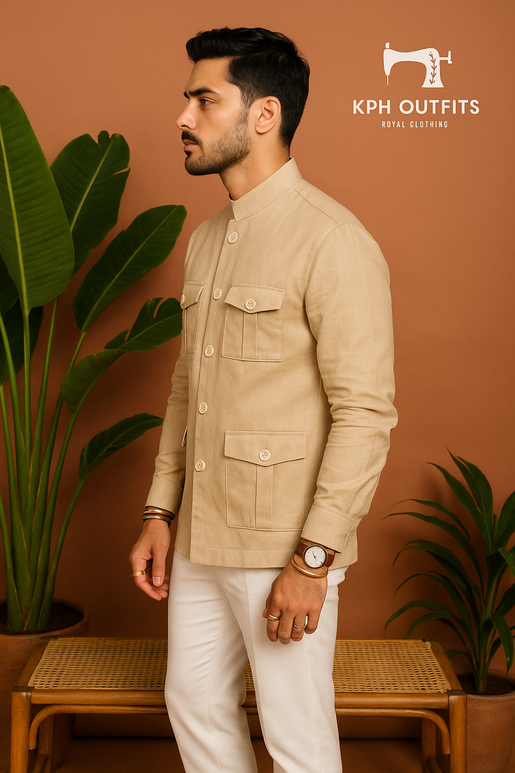 Four Pocket Classic Linen Boss Coat Set – Premium Designer Wear by KPH Outfits