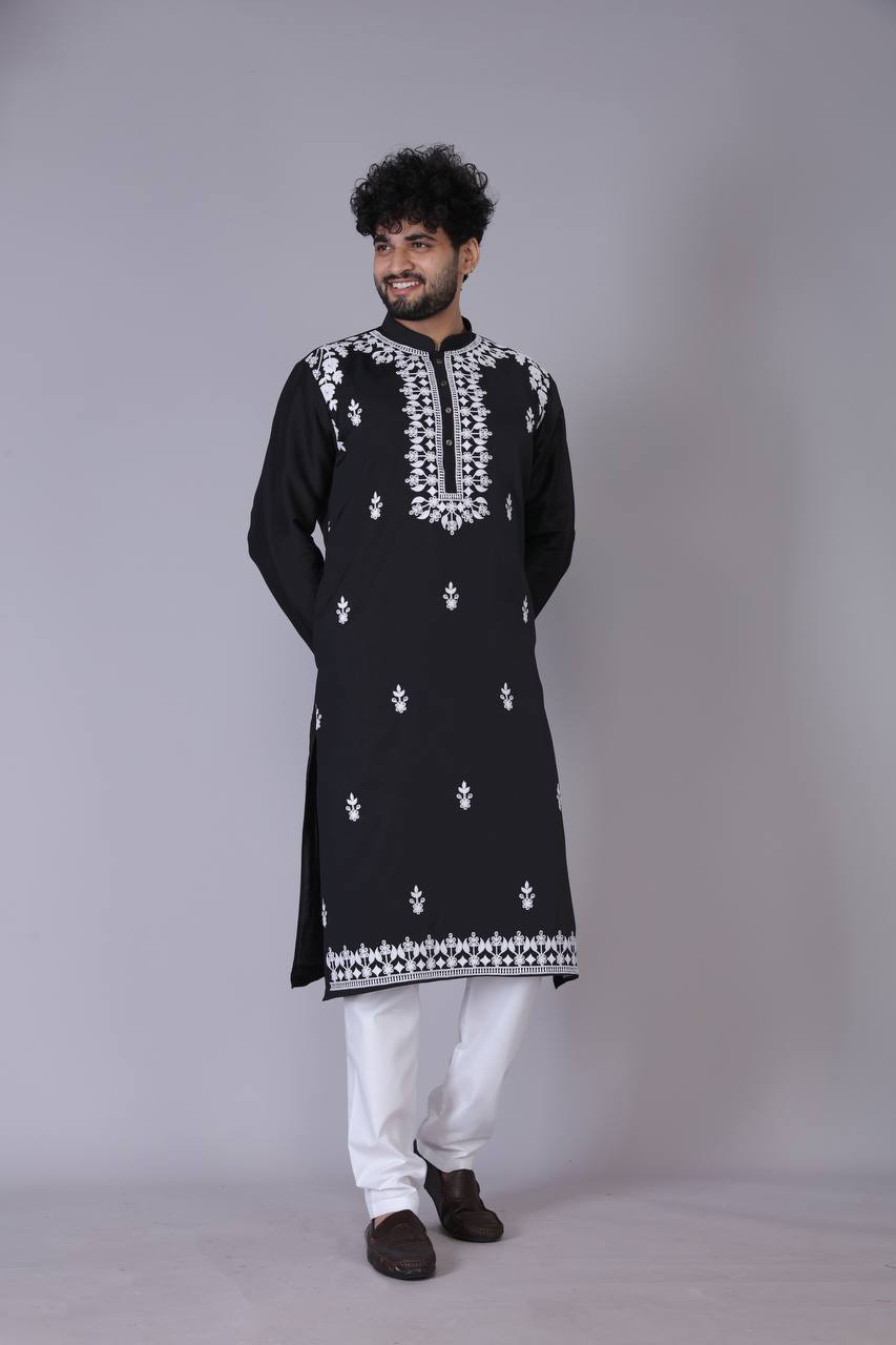 Men's Black Stylish Embroidery  Kurta Set