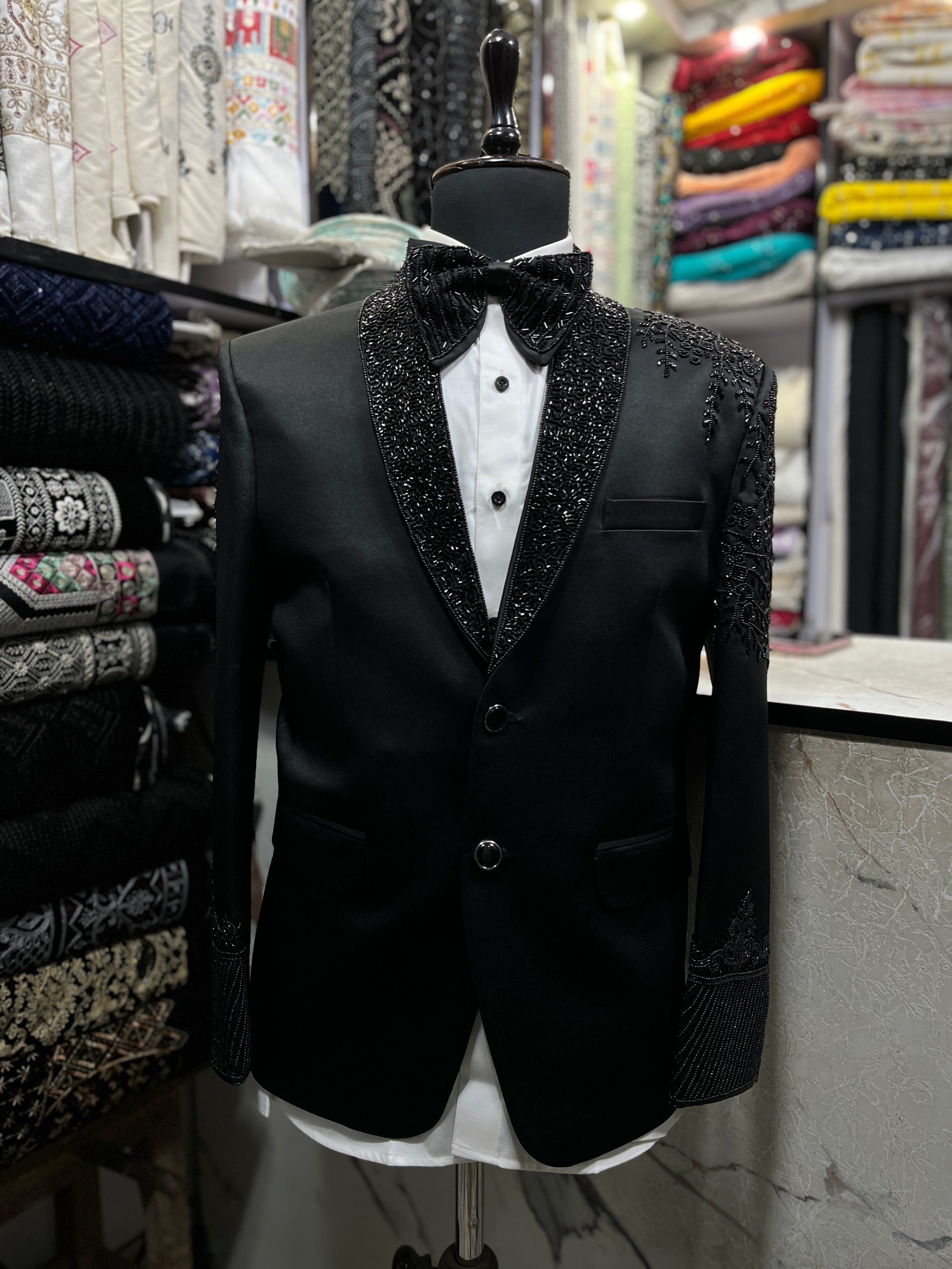 Men's Black Handcrafted Cut dana Work Shawl Lapel Tuxedo Suit