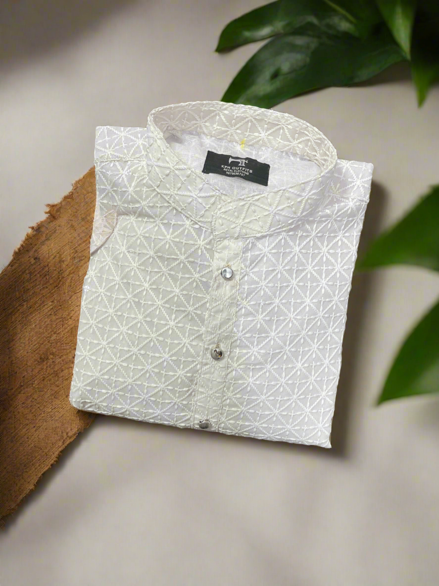 White Chicken Kari Kurta, Designer Men's Ethnic Wear