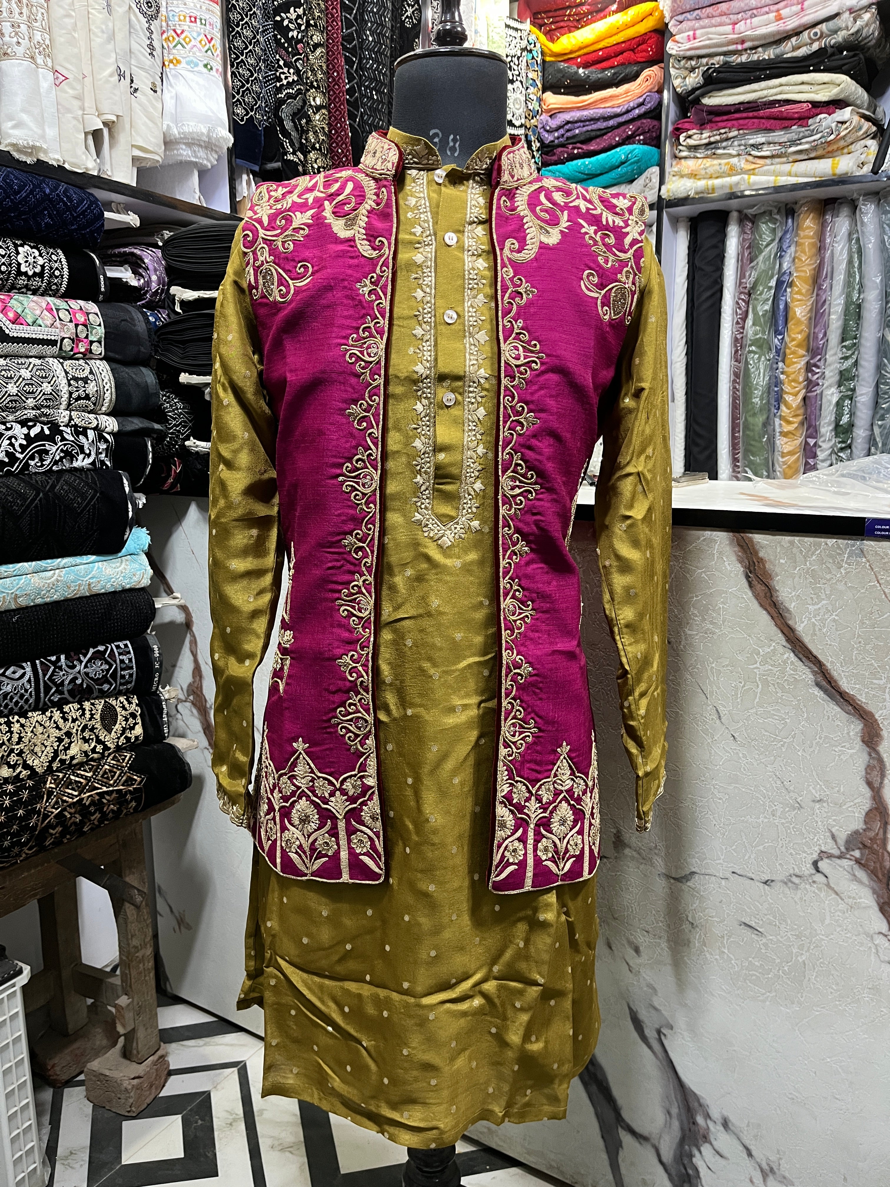 Karan Aujla Style Handcrafted Zardozi Work Nehru Jacket Set