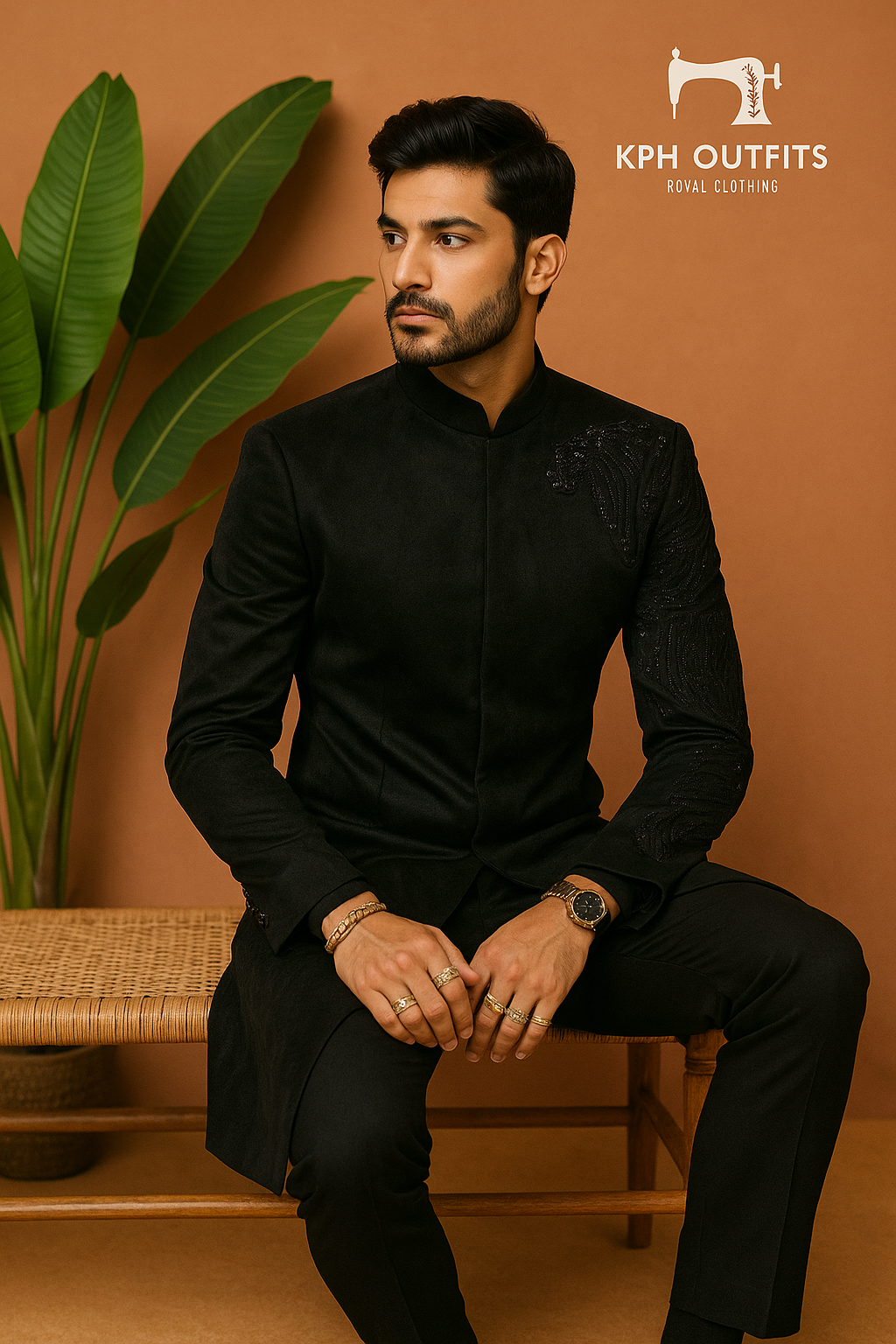 Exclusive Handcrafted Black Sherwani with Gold Embroidery – KPH Outfits