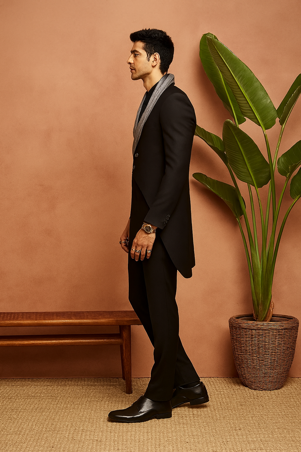 Men's Black Velvet Handcrafted Shawl Lapel Tuxedo Suit