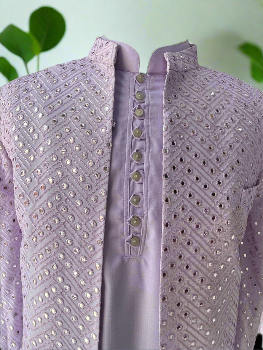 Men's Lavender Indo-Western Set with Mirror Zigzag Pattern – KPH Outfits