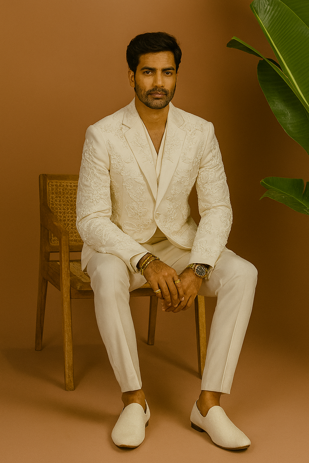 White groom tuxedo suit with handcrafted embellishments – KPH Outfits