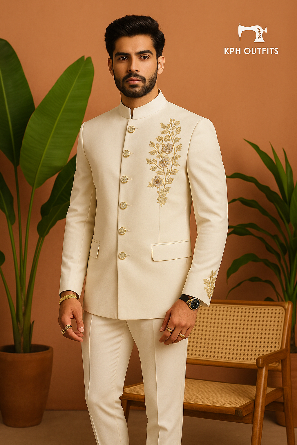 Wedding Special Ivory Zardosi Work Bandhgala Suit – Elegance by KPH Outfits