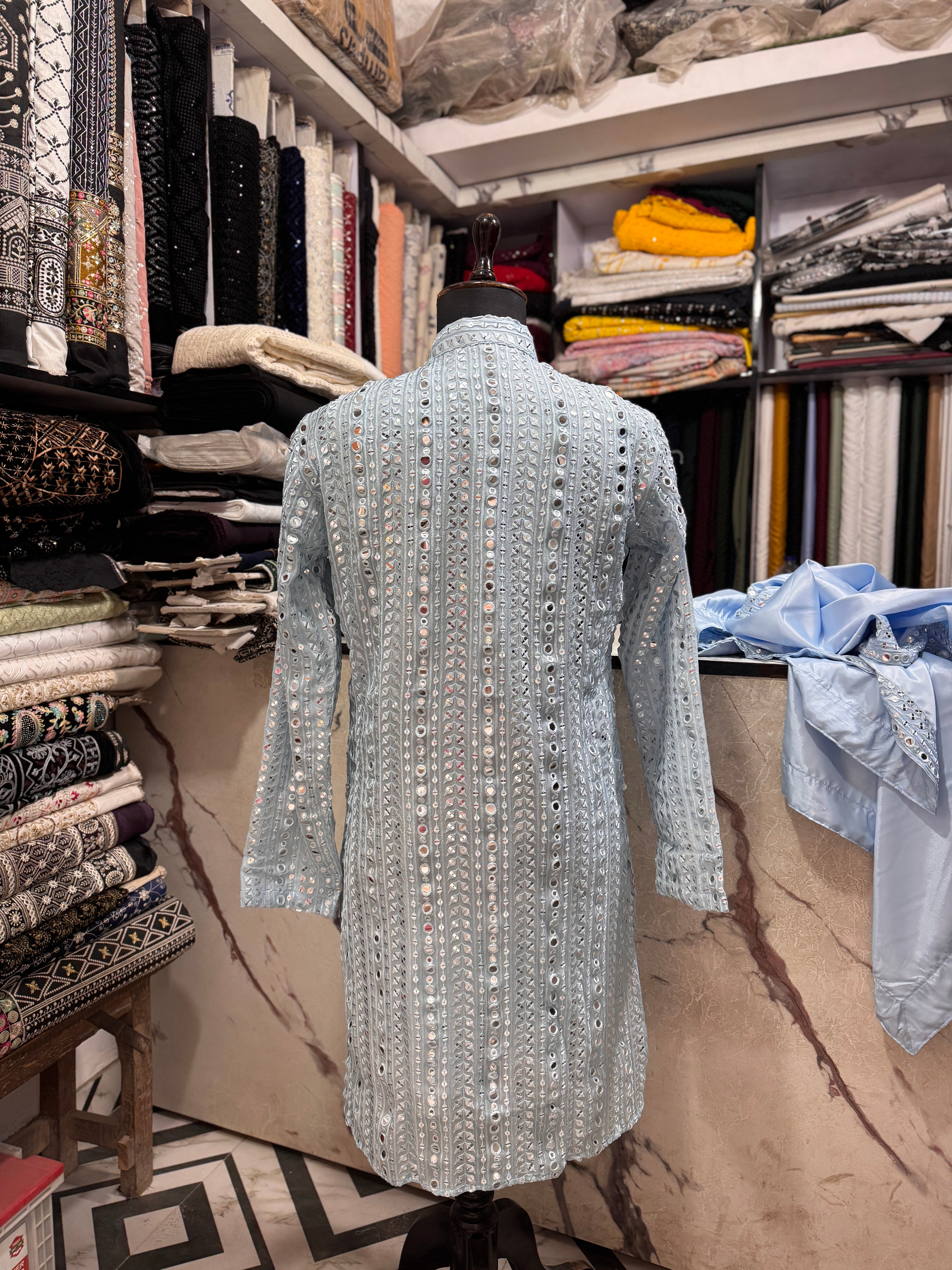 Sky Blue Mirror Designer Stylish Kurta Set