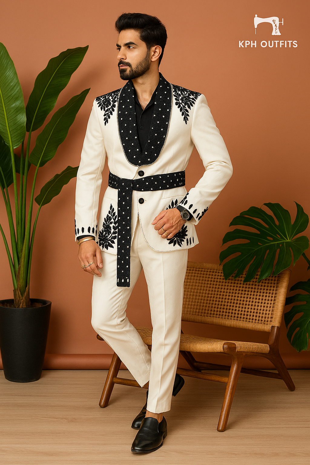 Men's Exclusive Ivory Handcrafted Belt Style Tuxedo Suit – Luxury Form ...