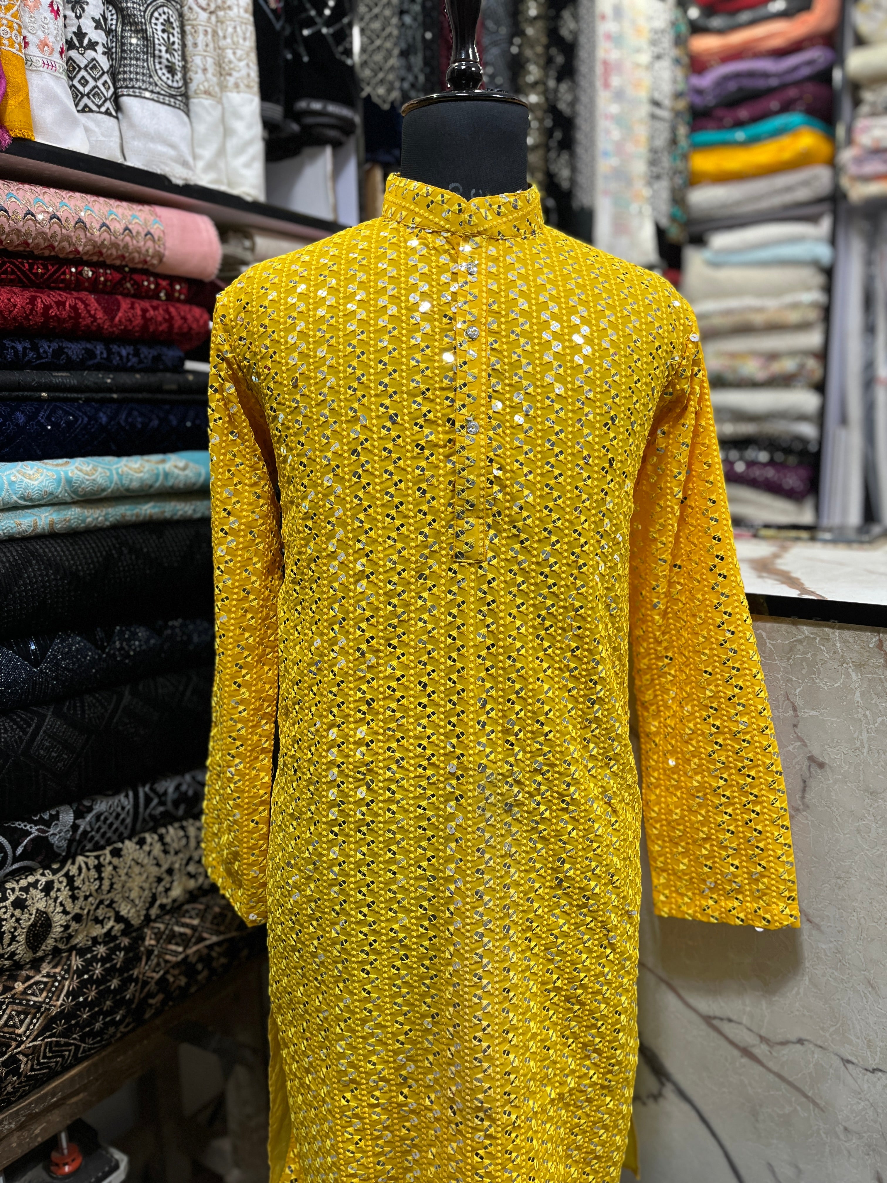 Men's Yellow Exclusive Mirror Kurta Set