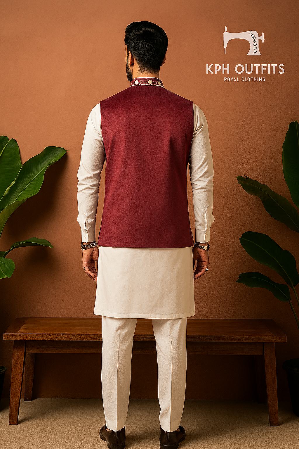 Men's Exclusive Red Maroon Velvet Embellished Nehru Jacket - KPH Outfits
