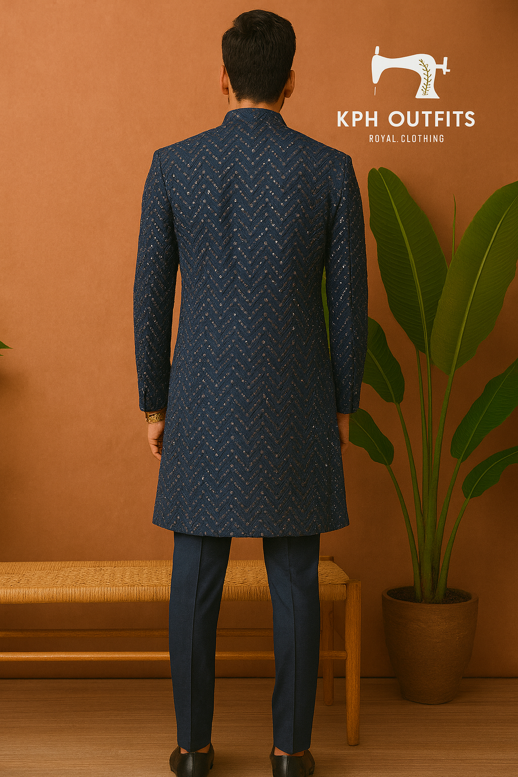 Navy Blue Mirror Style Indo-Western Set for Men – KPH Outfits