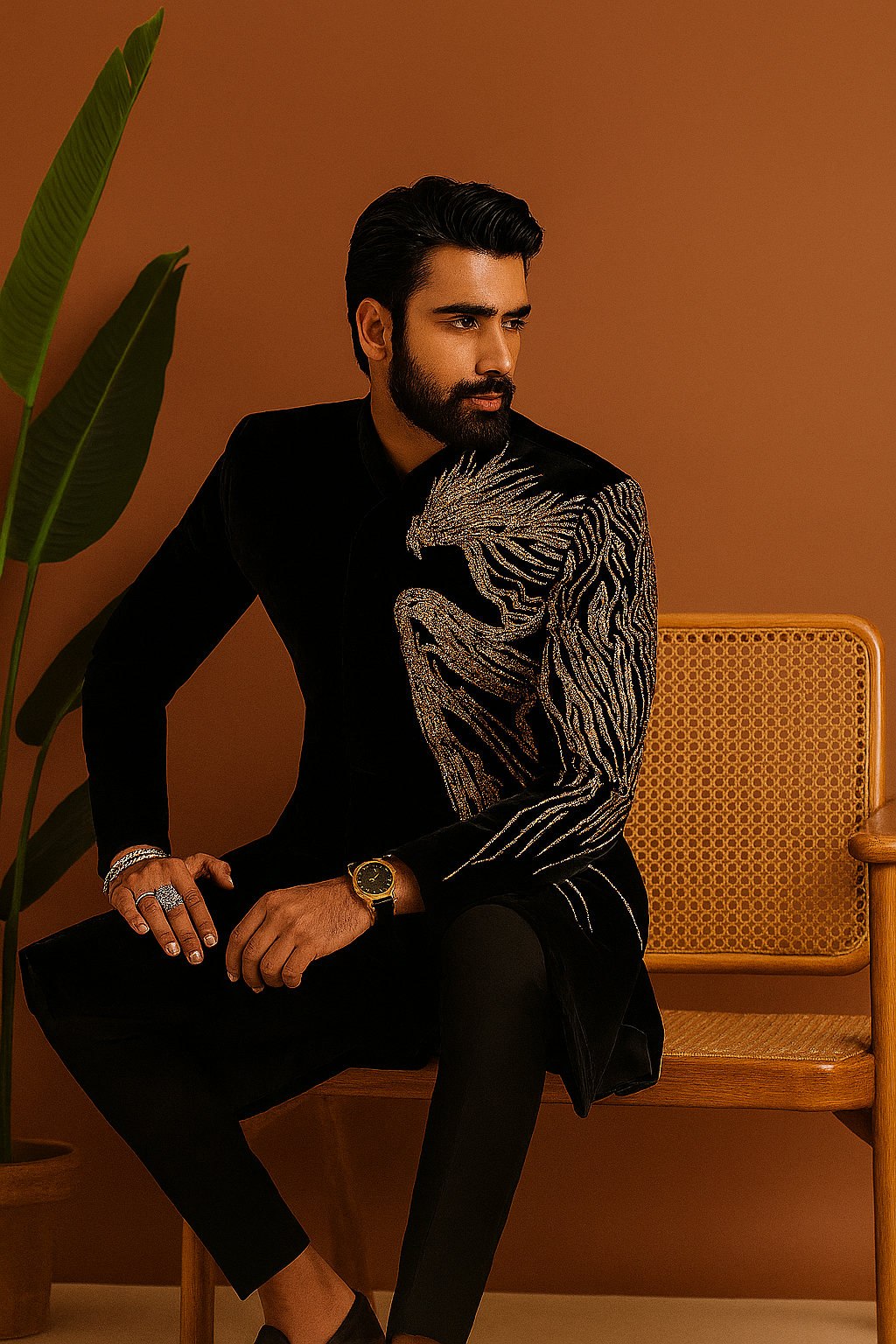 Celebrity-inspired gold embroidery fusion set – KPH Outfits