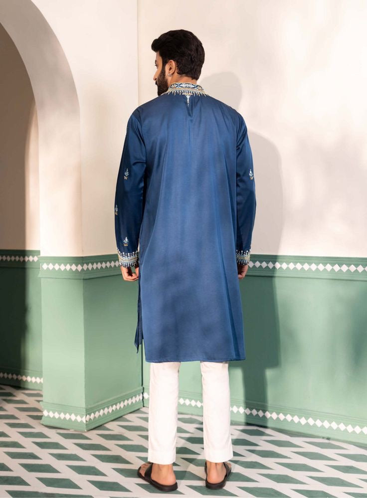 Men's Teal Blue Handcrafted Kurta Set