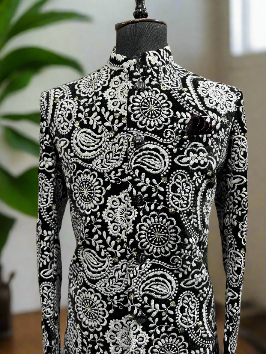 Designer Black Velvet Indo-Western Outfit for Men