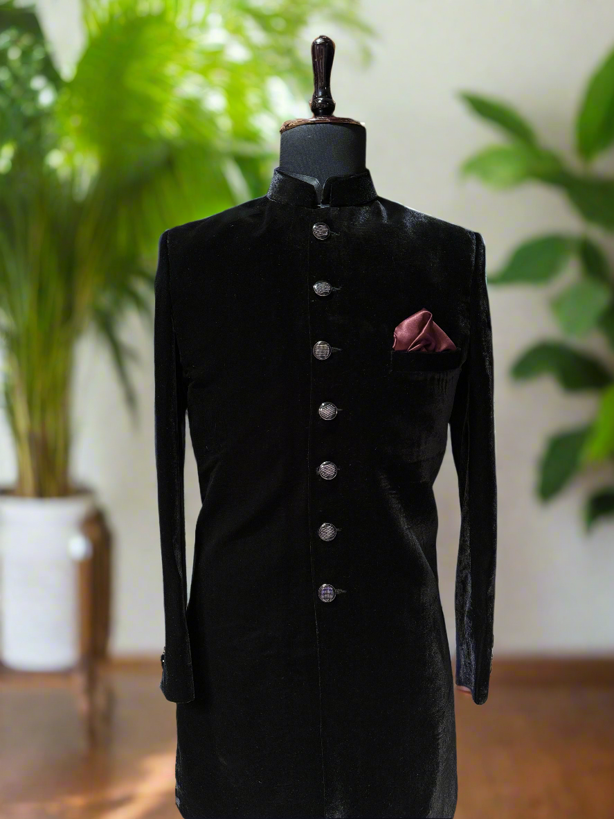 Designer Black Velvet Indo-Western for Weddings