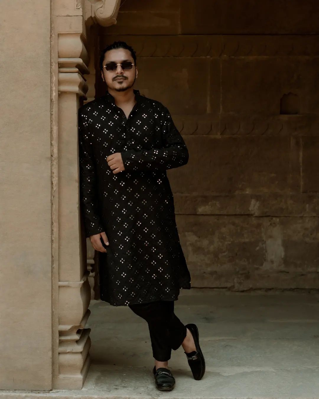 Designer black kurta set with real mirror detailing