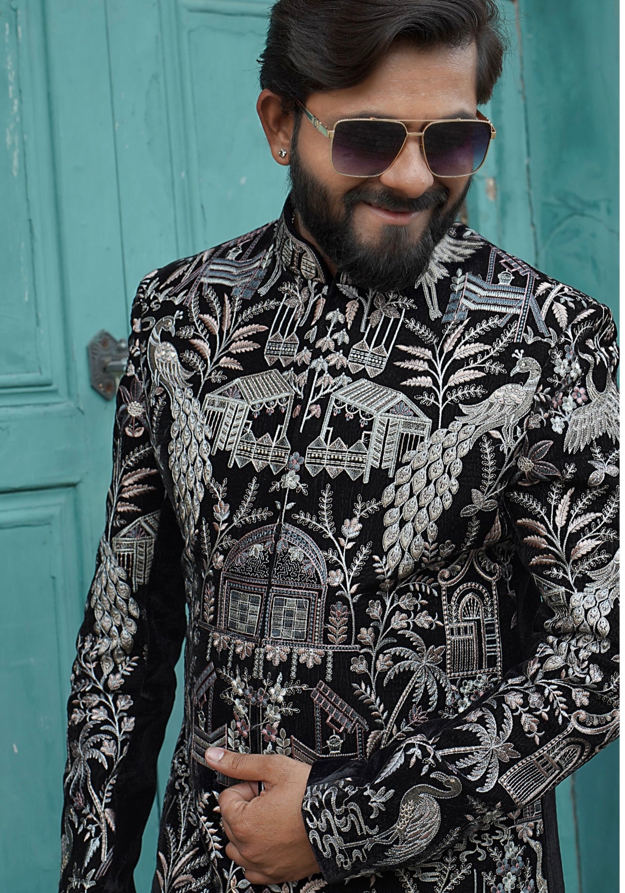 Designer black sherwani set for weddings and celebrations