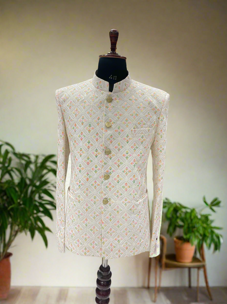 Designer ivory ethnic Jodhpuri attire for weddings