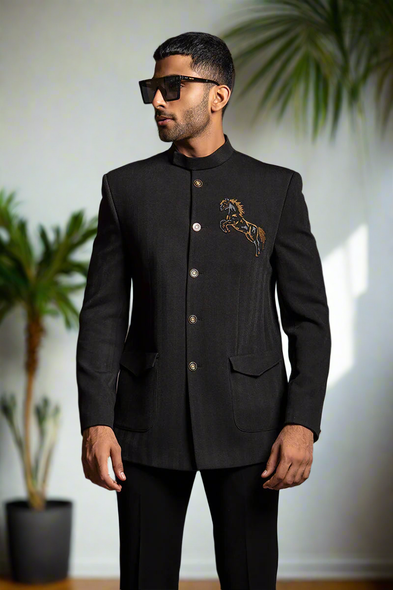 Designer men's Jodhpuri with horse embellishment