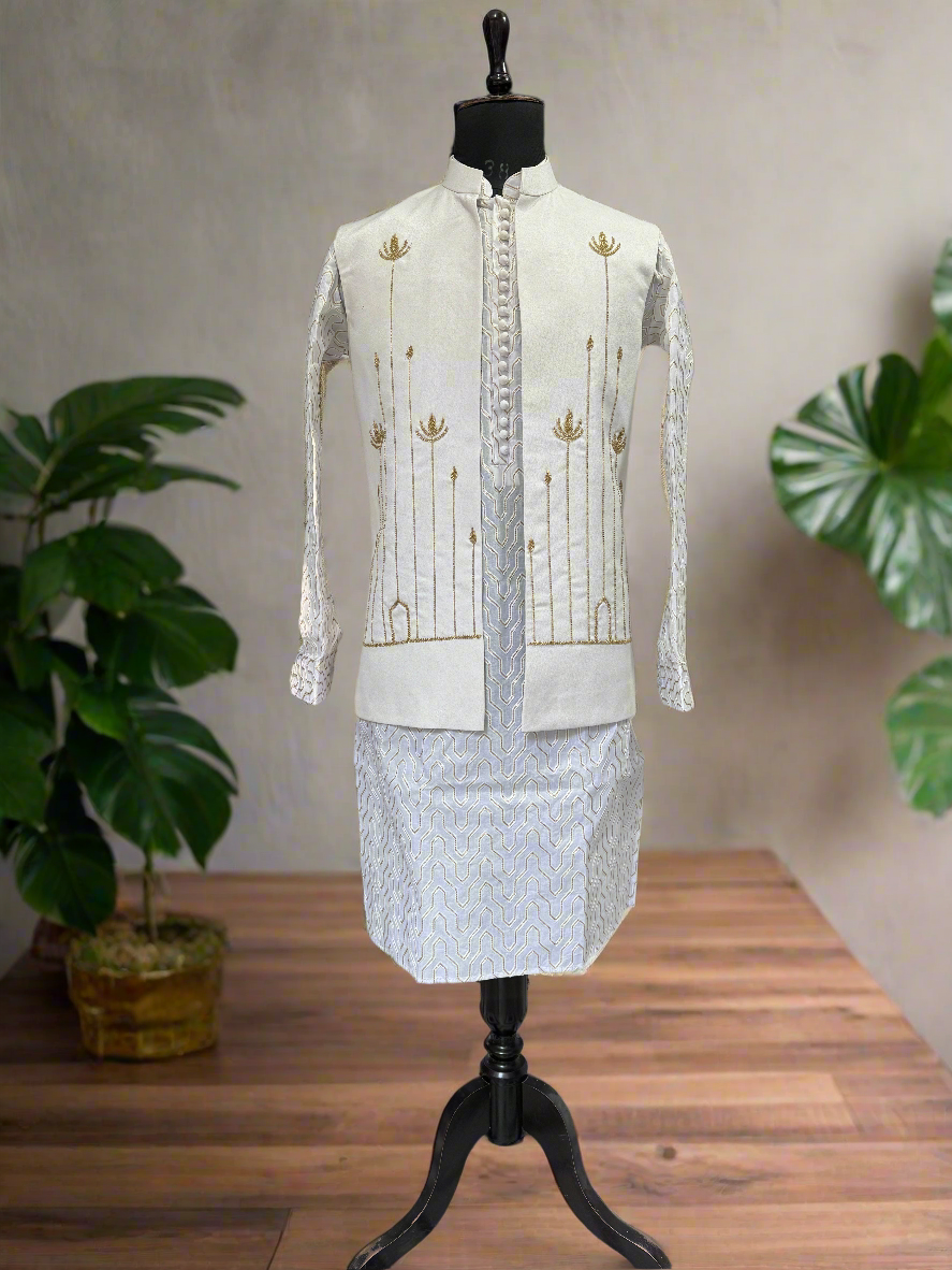 Designer men's Nehru jacket with handcrafted embellishments
