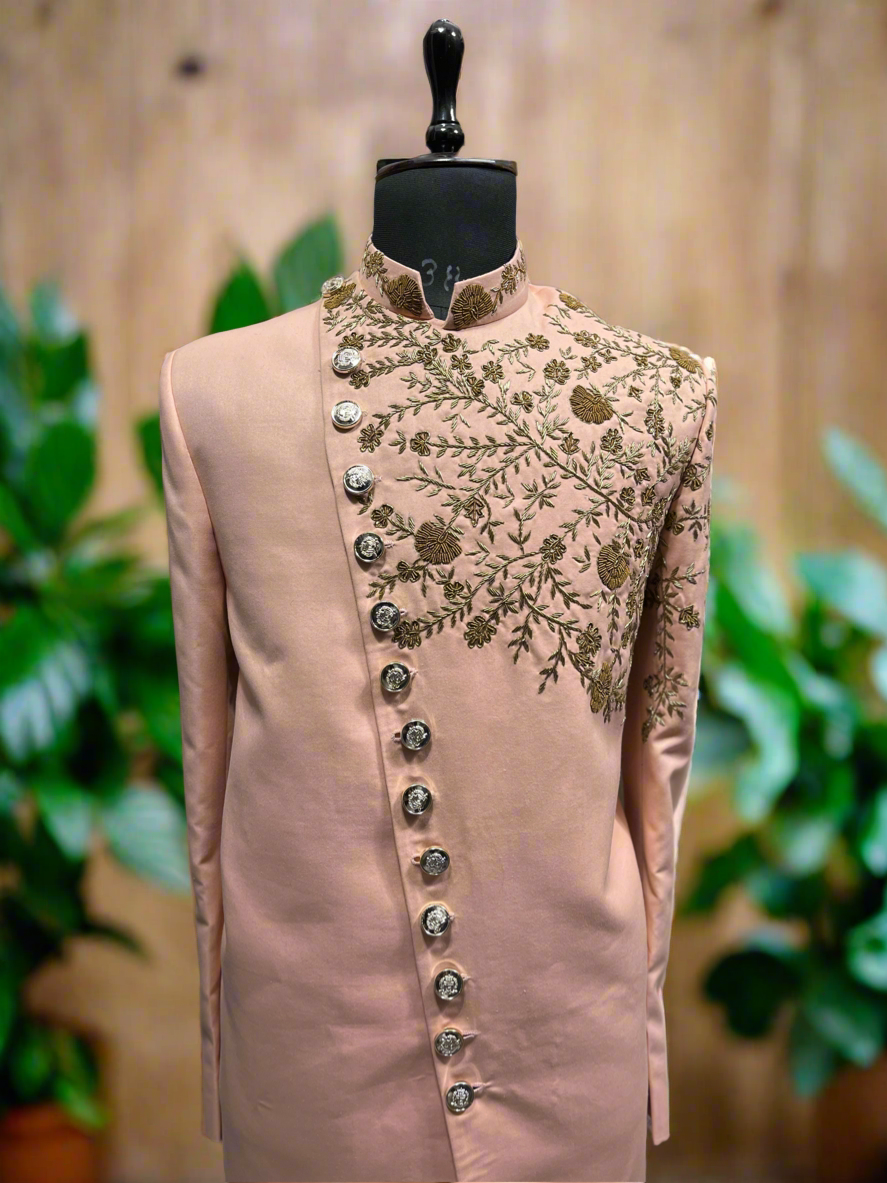 Designer peach sherwani with 2-piece outfit