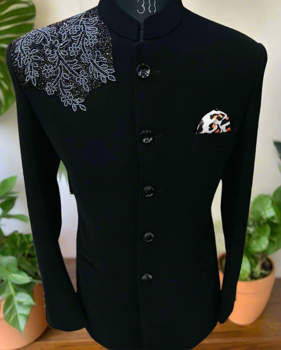 Designer royal black Jodhpuri set for men