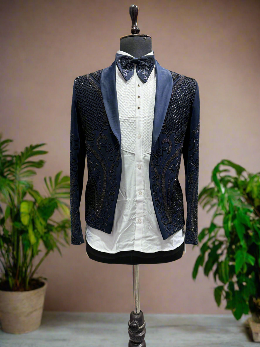 Designer tuxedo with stylish cut work design