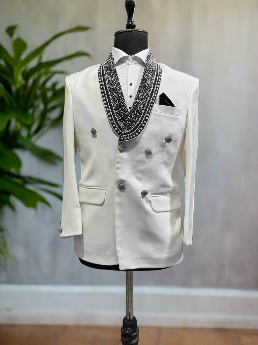 Double-breasted groom tuxedo with elegant shawl lapel