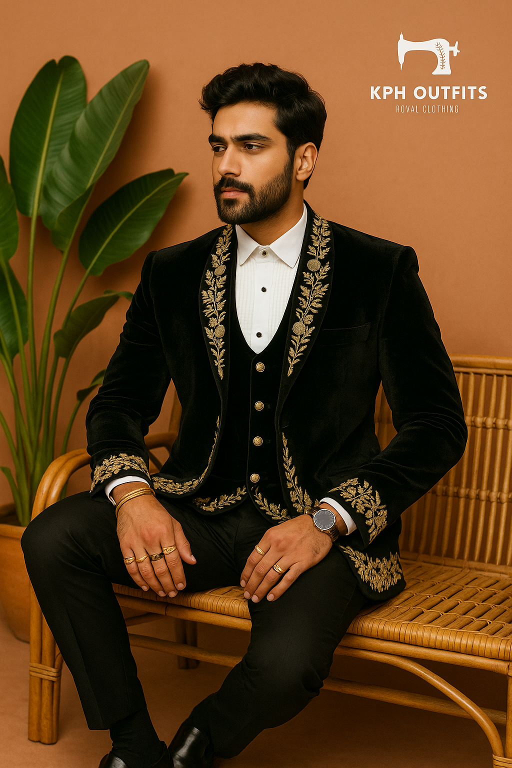 Title: Exquisite Men's Black Tuxedo Suit with Handcrafted Zardozi Work - KPH Outfits