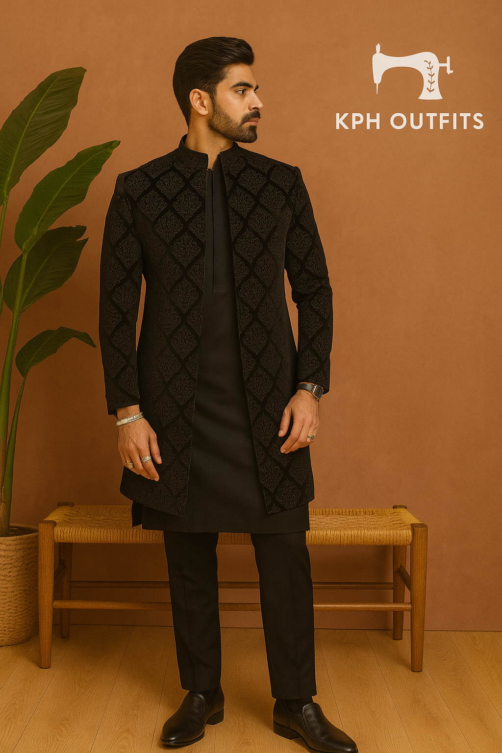 Men's Exclusive Black Velvet Classic Open Jodhpuri Set – Luxury Designer Wear by KPH Outfits