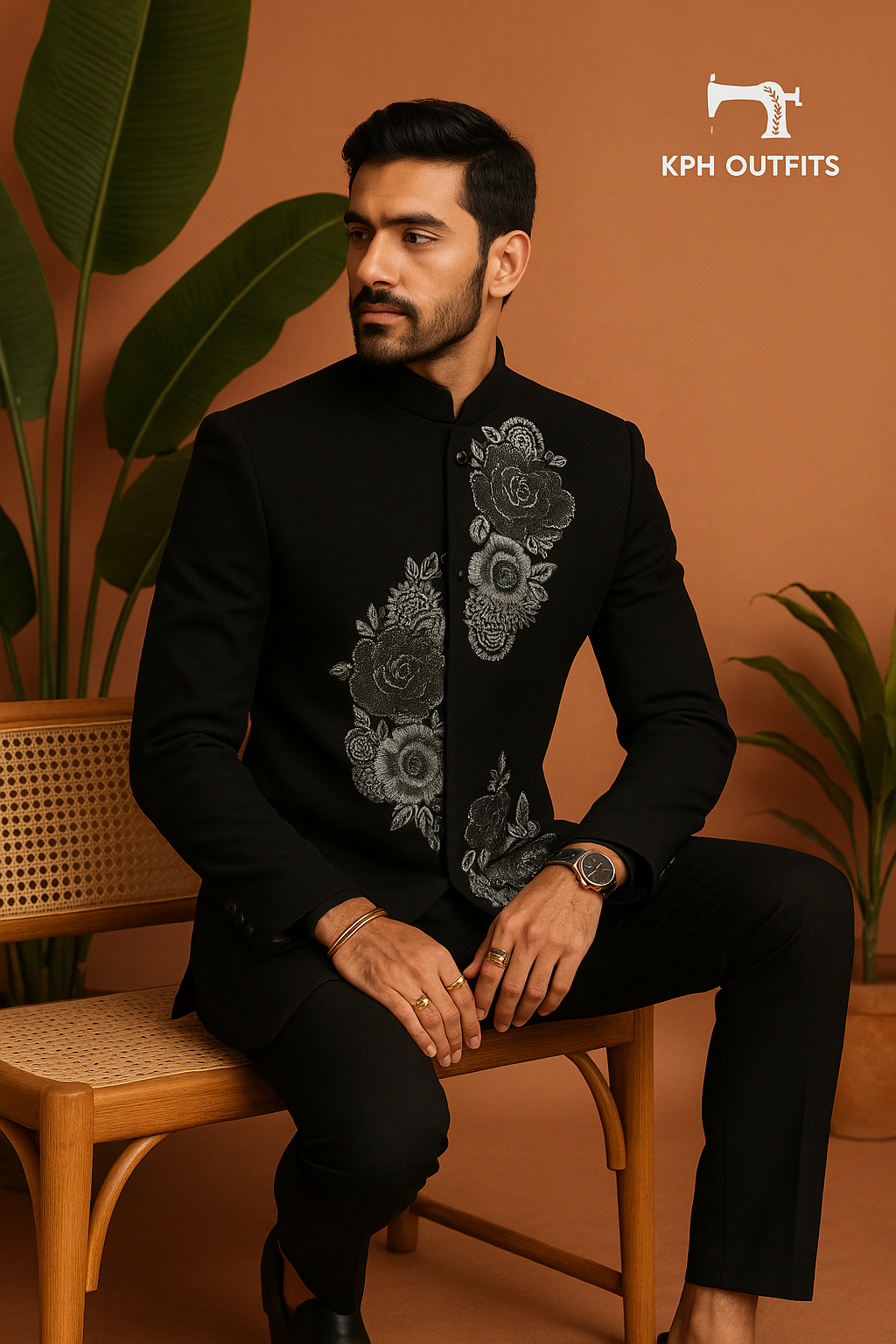 Black embellished Jodhpuri set with luxurious Armani Japanese fabric – KPH Outfits