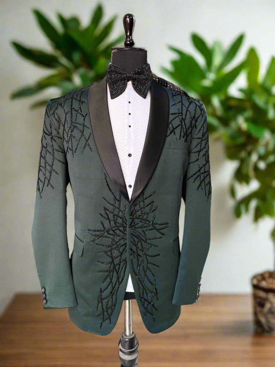 Men's Handcrafted Cut Dana Work Tuxedo Suit - Elegant Black Formal Wear by KPH Outfits