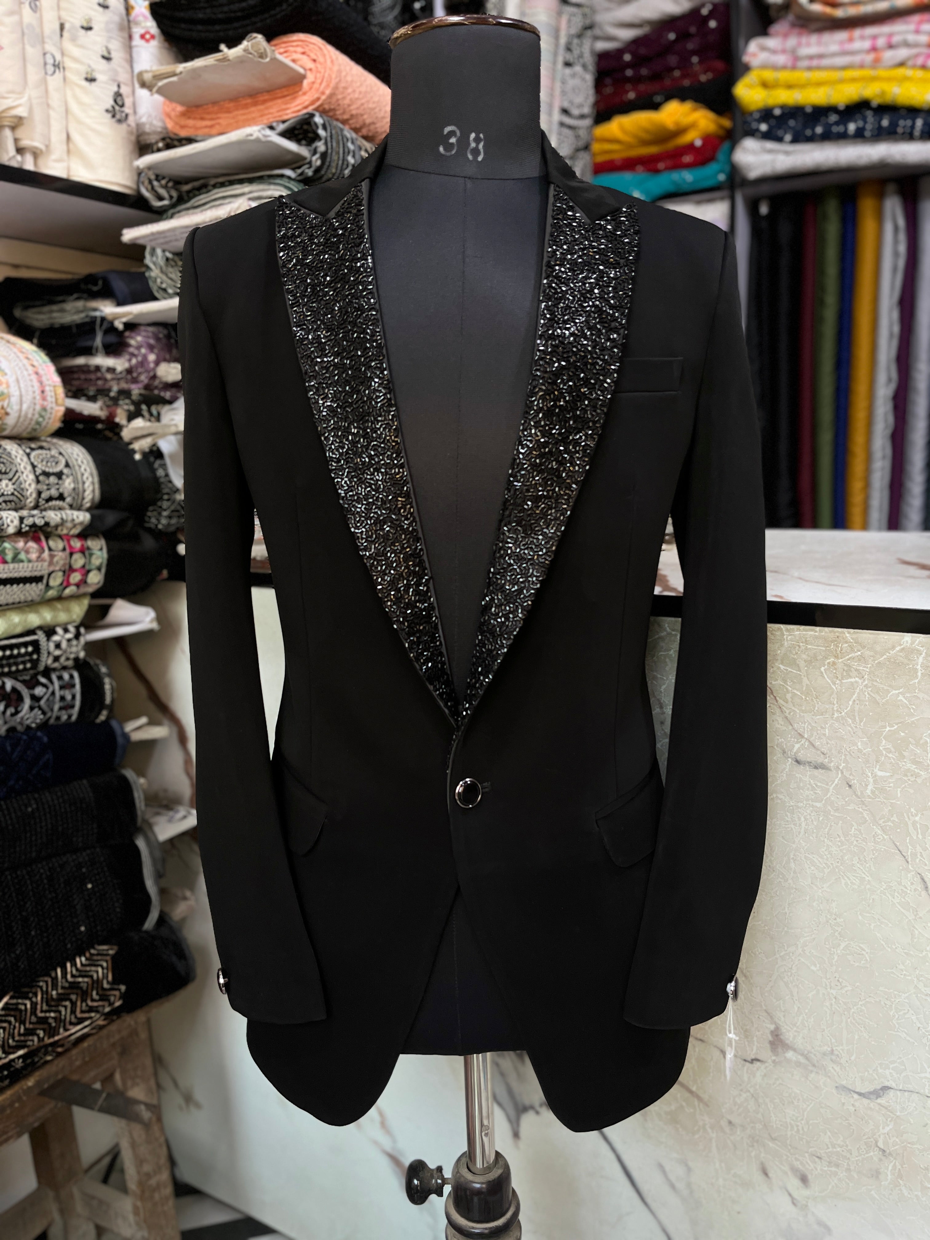 Men's Black Handcrafted Peak Lapel Tuxedo Suit