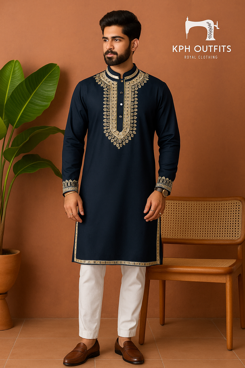 Navy Blue Designer Leather Embellished Stylish Kurta Set - KPH Outfits